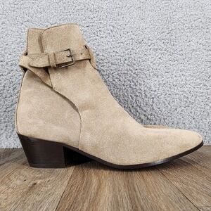 Saint Laurent Paris‎ Suede Buckle Ankle Boots Women's Size 36.5 Beige Italy